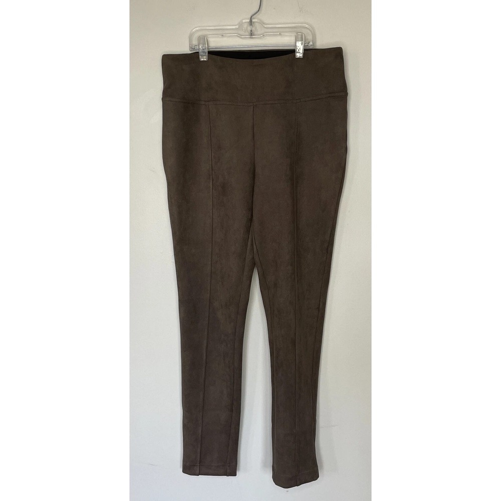 Andrew Marc Faux Suede Leggings Women M Brown Pintuck High Rise Slim Office Wear